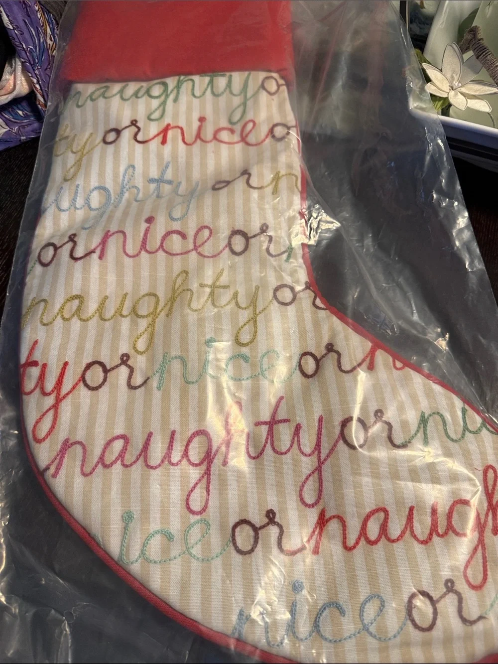 Anthropologie Marlise Embroidered 'Naughty or Nice' Christmas Stocking Holiday